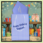 Blauw Wit Overeenkomende Patronen Gingham Medium Cadeauzakje
