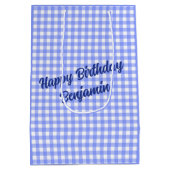 Blauw Wit Overeenkomende Patronen Gingham Medium Cadeauzakje (Achterkant)