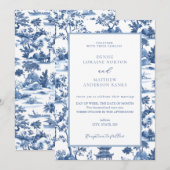 Blauw & Wit Pagoda Chinoiserie Toile Wedding Kaart (Voorkant / Achterkant)