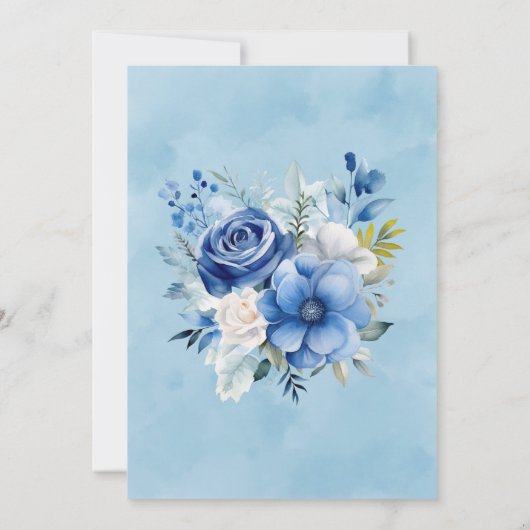 Blauw Wit Paint Peony Roos Brunch en Bubbly Kaart (Achterkant)