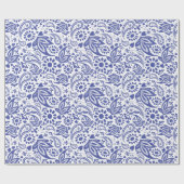 Blauw Wit Paisley Boho Pattern Cadeaupapier (Vlak)