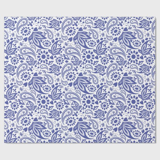  Blauw Wit Paisley Boho Pattern Cadeaupapier (Vlak)