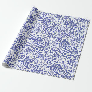  Blauw Wit Paisley Boho Pattern Cadeaupapier