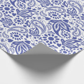 Blauw Wit Paisley Boho Pattern Cadeaupapier (Hoek)