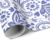 Blauw Wit Paisley Boho Pattern Cadeaupapier (Rol Hoek)