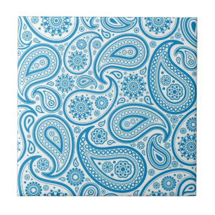 Blauw & Wit  Paisley Damask Pattern Tegeltje