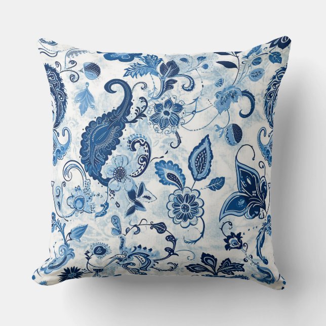 Blauw & Wit Paisley Sierkussen (Voorkant)