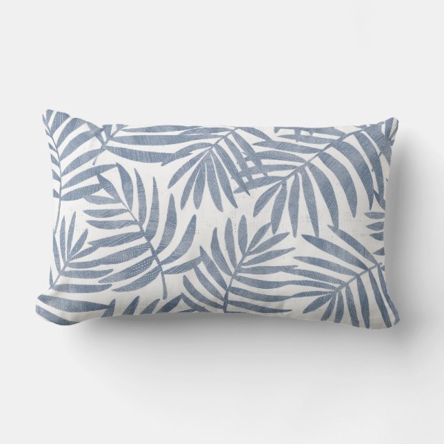 Blauw & Wit Palm Leaf Lumbaal Kussen (Voorkant)