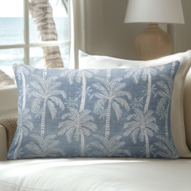 Blauw & Wit Palm Tree Lumbaal Kussen (Creator heeft geüpload)