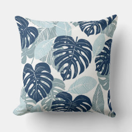 Blauw wit palmblad Sierkussen