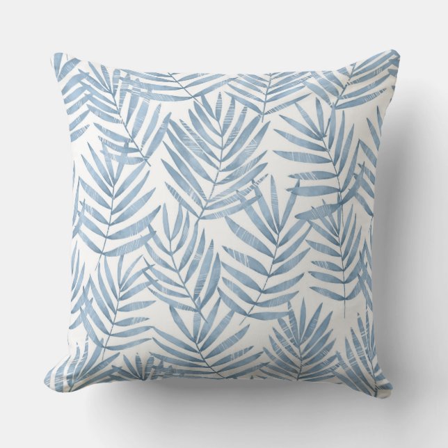 Blauw & Wit Palmblad Sierkussen (Voorkant)