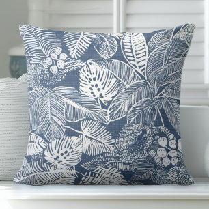 Blauw & wit palmblad Sierkussen