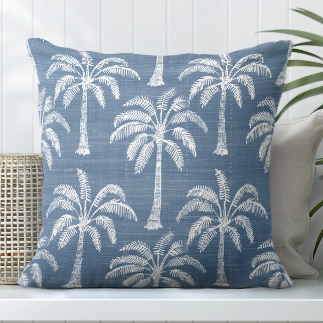 Blauw & wit palmboom Sierkussen (Creator heeft geüpload)