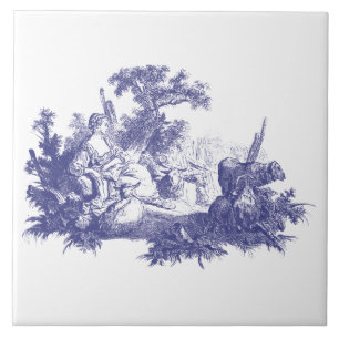  Blauw & Wit Pastoraal Herderin Vignet Tegeltje