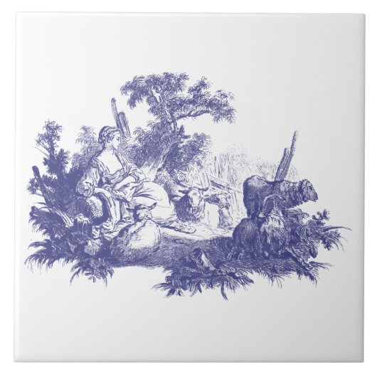 Blauw & Wit Pastoraal Herderin Vignet Tegeltje (Voorkant)