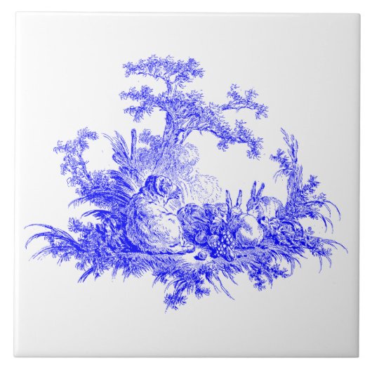  Blauw & Wit Pastoraal Schapen & Konijnen Tegeltje (Voorkant)