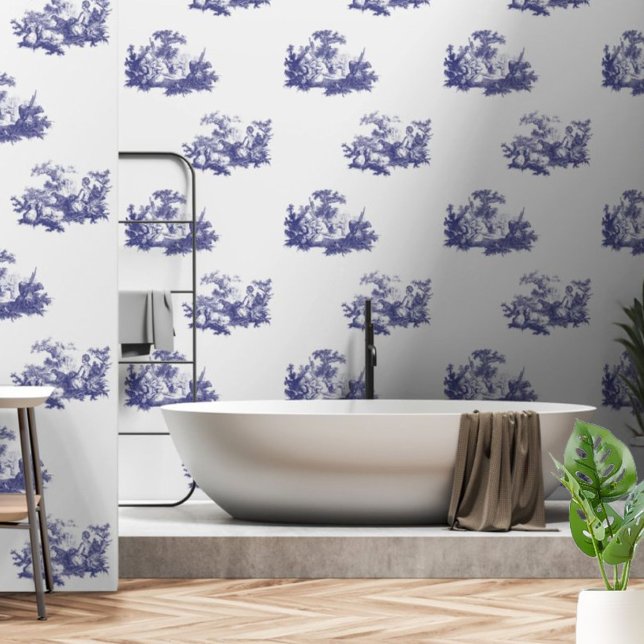  Blauw & Wit Pastorale Herder Vignettes Behang (Creator heeft geüpload)