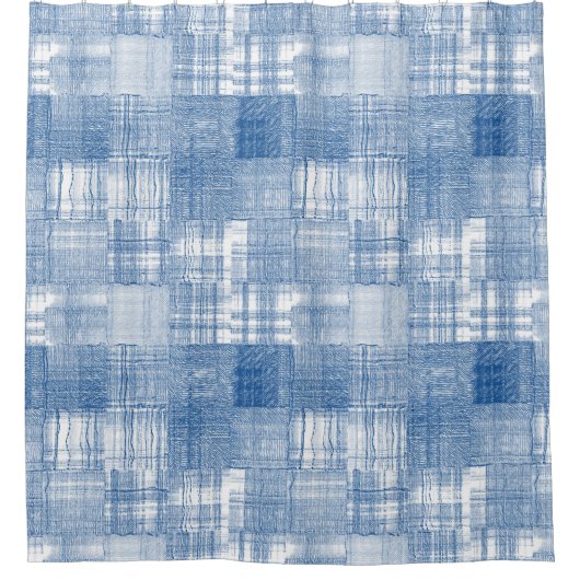 Blauw wit patchwork Quilt Pattern Textuur Douchegordijn (Voorkant)