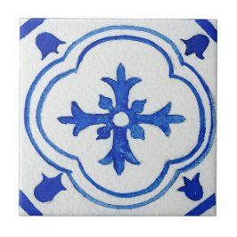 Blauw Wit Patroon Mediterrane Waterverf Tegeltje