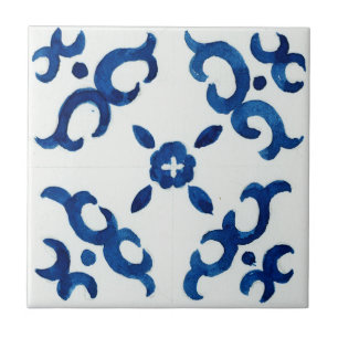 Blauw & Wit Patroon Mediterrane Waterverf Tegeltje