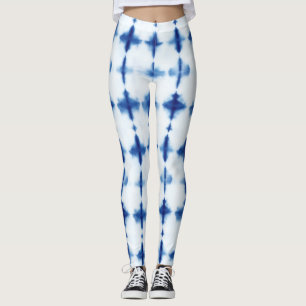 Blauw Wit Patroon Shibori Indigo Blauwe Tie Dye Leggings