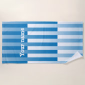 Blauw Wit Personaliseer gestreept patroon Strandlaken (Voorkant)