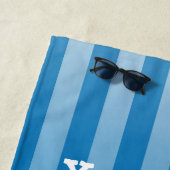 Blauw Wit Personaliseer gestreept patroon Strandlaken (In situ)