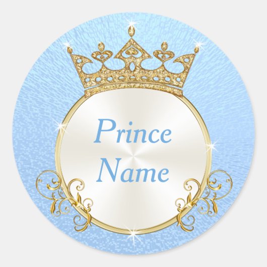 Blauw Wit Personaliseer Prince Baby shower Sticker (Voorkant)