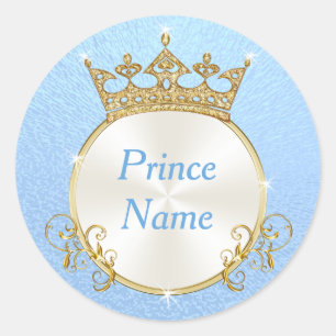 Blauw Wit Personaliseer Prince Baby shower Sticker