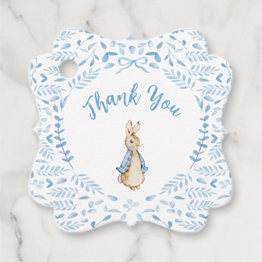 Blauw Wit Peter het Konijn Beatrix Baby shower Bedankjes Labels (Voorkant)