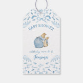 Blauw Wit Peter het Konijn Beatrix Baby shower Cadeaulabel (Achterkant)