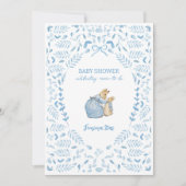 Blauw Wit Peter het Konijn Beatrix Baby shower Kaart (Voorkant)