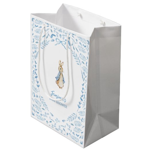 Blauw Wit Peter het Konijn Beatrix Baby shower Medium Cadeauzakje (Achterkant Gekanteld)