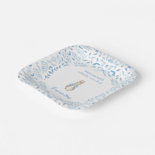Blauw Wit Peter het Konijn Beatrix Baby shower Papieren Bordje (Gebogen)