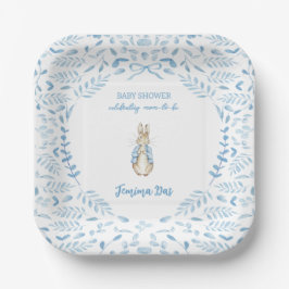 Blauw Wit Peter het Konijn Beatrix Baby shower Papieren Bordje