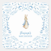 Blauw Wit Peter het Konijn Beatrix Baby shower Vierkante Sticker (Voorkant)