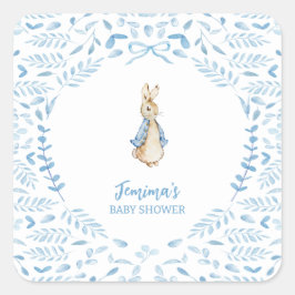 Blauw Wit Peter het Konijn Beatrix Baby shower Vierkante Sticker