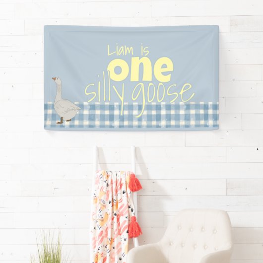 Blauw & Wit Plaid Een Gekke Gans Spandoek (Insitu)