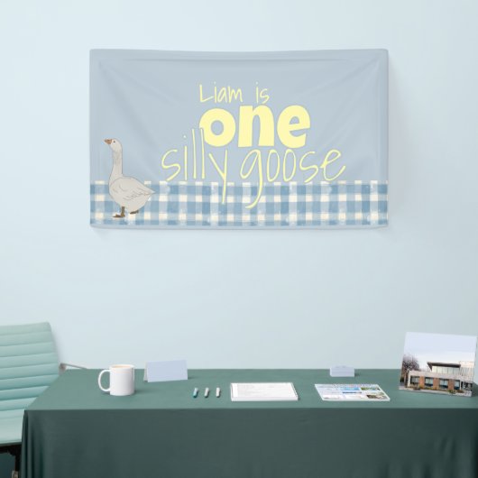 Blauw & Wit Plaid Een Gekke Gans Spandoek (Beurs)