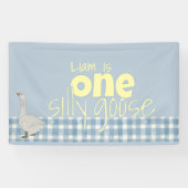 Blauw & Wit Plaid Een Gekke Gans Spandoek (Horizontaal)
