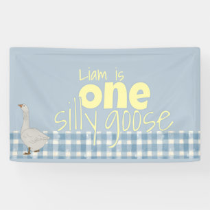 Blauw & Wit Plaid Een Gekke Gans Spandoek
