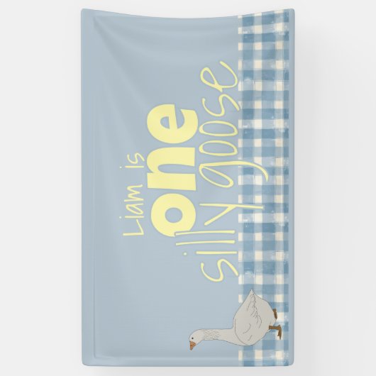 Blauw & Wit Plaid Een Gekke Gans Spandoek (Verticaal)