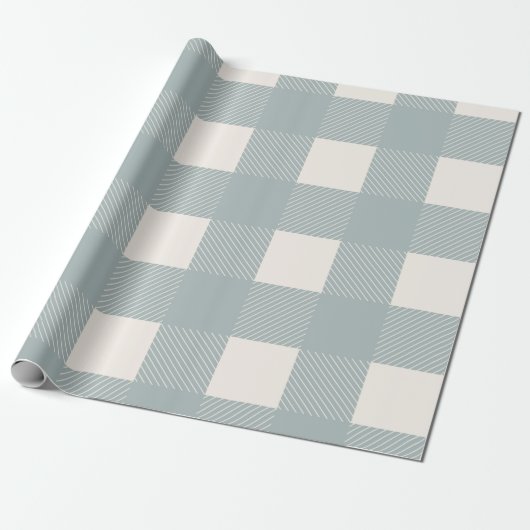 Blauw Wit Plakken Check Land Wrapping Paper Cadeaupapier (Uitgerold)