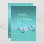 Blauw/Wit Polka Dot & Bow Verjaardag Uitnodigen Kaart (Voorkant / Achterkant)