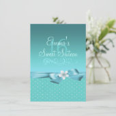 Blauw/Wit Polka Dot & Bow Verjaardag Uitnodigen Kaart (Staand voorkant)