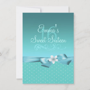 Blauw/Wit Polka Dot & Bow Verjaardag Uitnodigen Kaart