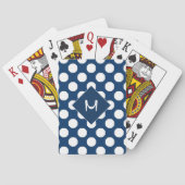 Blauw Wit Polka Dot Patroon Monogram Pokerkaarten (Achterkant)