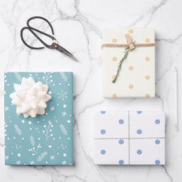 Blauw & Wit Polka Dots, Blauwe Sneeuwvlokken, Ster Inpakpapier Vel