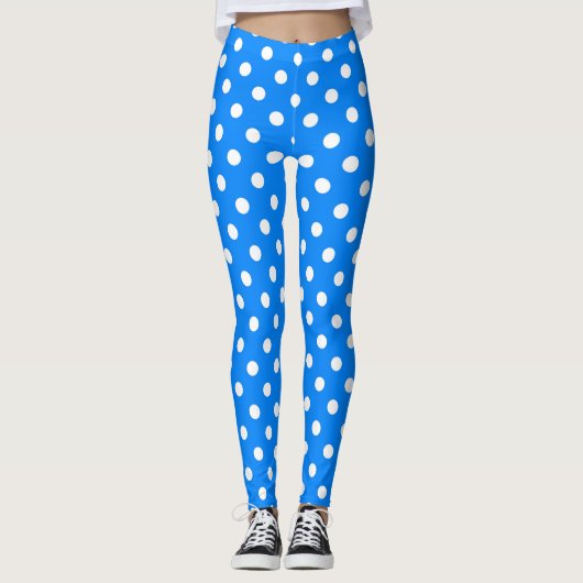 Blauw Wit Polka Dots Design Leggings (Voorkant)