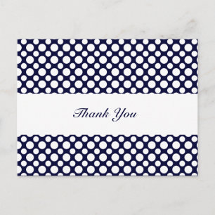 Blauw Wit Polka-Stippen Dank u Briefkaart